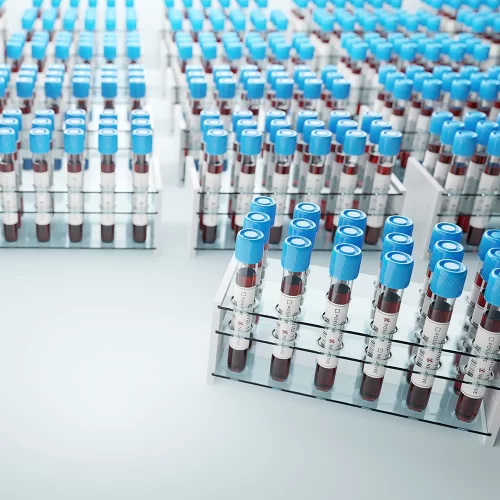 tubos de ensayo en un estante cuadrada